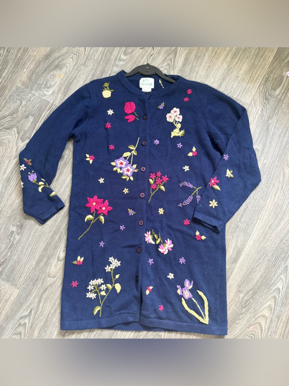 VTG longline floral embroidered cardigan